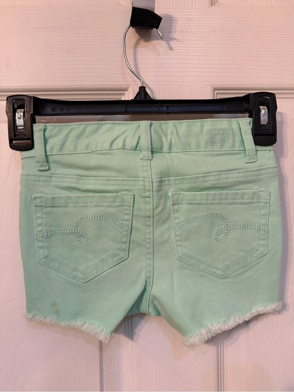 Justice Girls Mint Frayed Denim Shorts